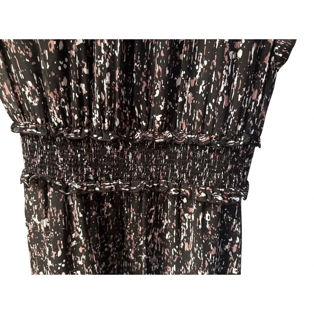 Simply Vera Vera Wang Dress XS Black‎ Sleeveless Ruffle Neck Abstract Print